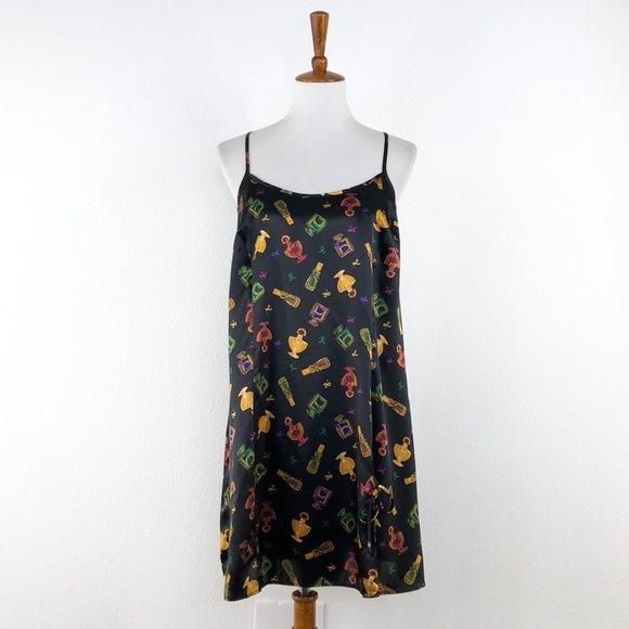 Cacique Other - Cacique Black Perfume Print Silky Chemise Slip